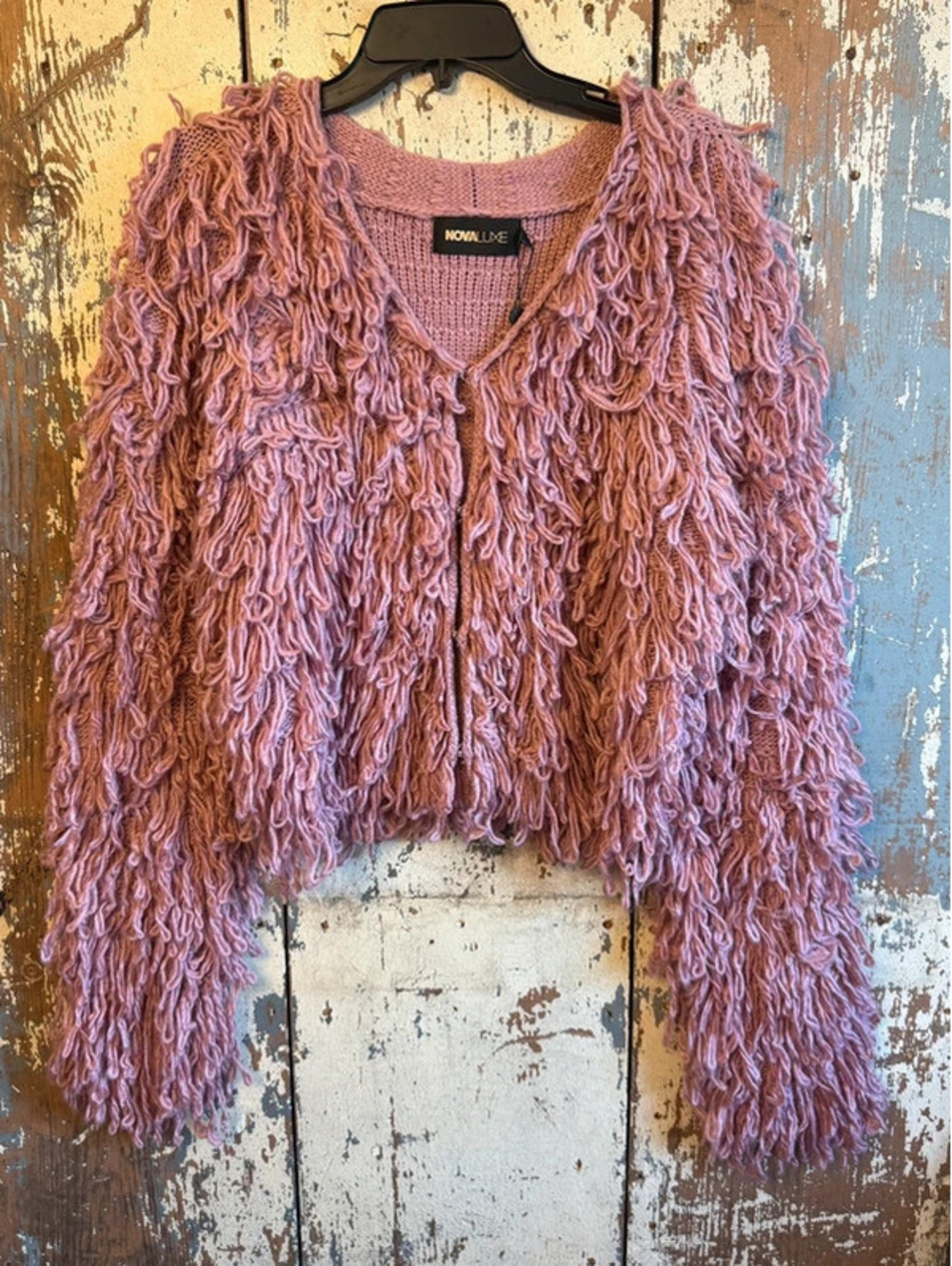 NWT Novaluxe Barbiecore pink shaggy fuzzy sweater Cardigan size medium